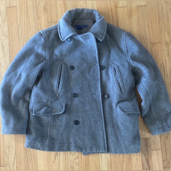J Crew Wool Blend Peacoat Womens Small Gray Button Up Double Breasted Collared - Picture 1 of 4